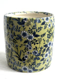 Porcelain Pottery Utensil Tub with Blue Flowers on Green field
