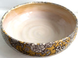 Porcelain Pottery BOWL with White Flowers on Honey Field NEW
