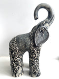 Sculpture of Baby Elephant with Carved Arabesque in Gold and Navy