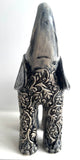 Sculpture of Baby Elephant with Carved Arabesque in Gold and Navy
