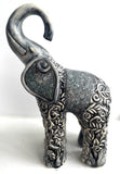 Sculpture of Baby Elephant with Carved Arabesque in Gold and Navy
