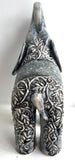 Sculpture of Baby Elephant with Carved Arabesque in Gold and Navy