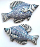 Wall Fish: Freshwater Crappie with Petroglyph Spirals Left Facing in Blue