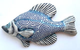 Wall Fish: Freshwater Crappie with Petroglyph Spirals Left Facing in Blue