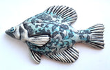Wall Fish: Freshwater Crappie with Arabesque Floral Pattern Left Facing in Blue
