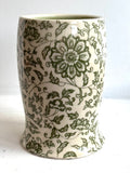 Porcelain Pottery Vase with Green Lotus Flowers in an Arabesque