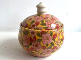 Porcelain Pottery Garlic Keeper Zinnias (Pink Flowers on Yellow Field) NEW