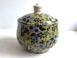 Porcelain Pottery Garlic Keeper Blue Flowers on Green Field NEW