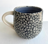 Porcelain Pottery Mug White Cherry Blossoms on Black/NEW SHAPE