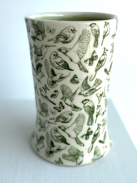 Porcelain Pottery Vase with Green birds and bees SMALL/Green Liner