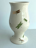 Porcelain Pottery Vase with Dragonflies in Green and 22K GOLD