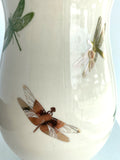 Porcelain Pottery Vase with Dragonflies in Green and 22K GOLD
