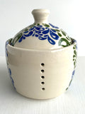 Porcelain Pottery Garlic Keeper with Partridges/Green/Blue