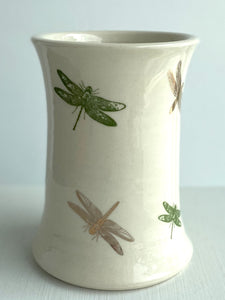 Porcelain Pottery Vase with 22K GOLD Dragonflies/Small