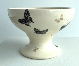 Porcelain Pottery Footed Bowl with Black and Gold Butterflies