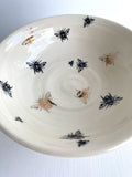 Bee Ware Porcelain Pottery Footed Bowl with Gold Bees
