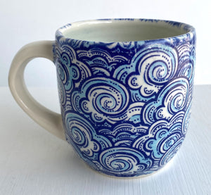 Porcelain Pottery Mug Blue Waves/NEW SHAPE/Pattern