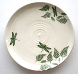 Porcelain Pottery Dinner Plate Dragonflies and Ferns