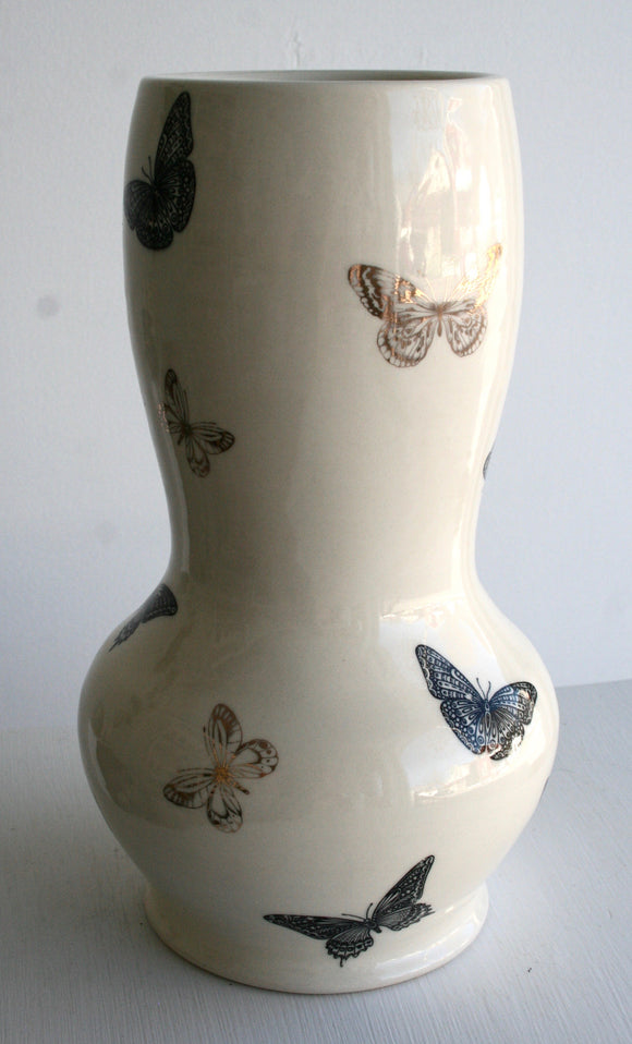 Porcelain Pottery Vase with Black and Gold Butterflies Large