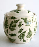 Porcelain Pottery Garlic Keeper with Green Dragonflies&Ferns