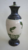 Porcelain Urn with Green Koi and Waves Transfer
